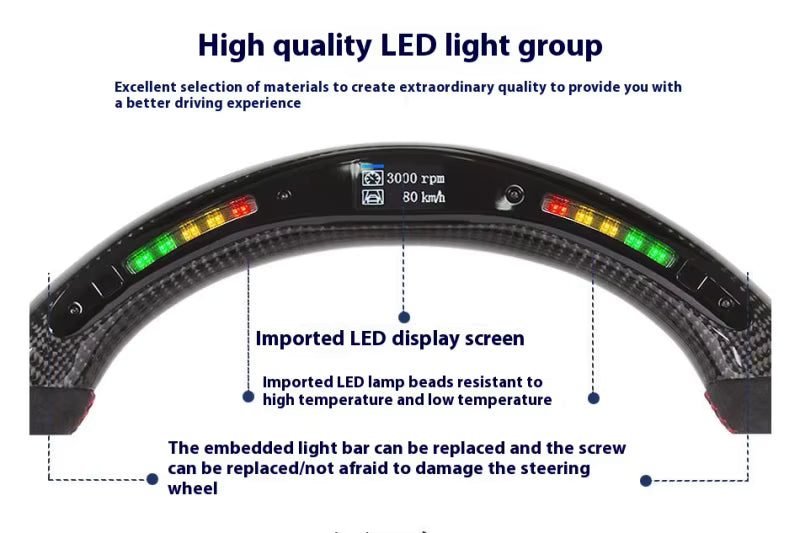 Custom LED Real Carbon Fiber Steering Wheel for Chrysler, Dodge Charger,Challenger,Jeep Grand Cherokee Trackhawk SRT