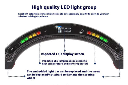 Custom LED Real Carbon Fiber Steering Wheel for Chrysler, Dodge Charger,Challenger,Jeep Grand Cherokee Trackhawk SRT