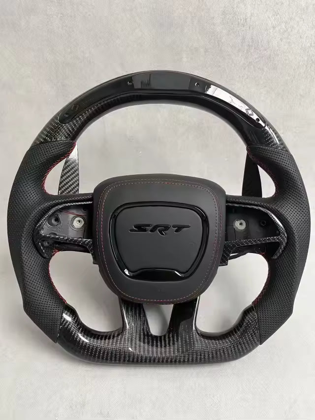 Custom LED Real Carbon Fiber Steering Wheel for Chrysler, Dodge Charger,Challenger,Jeep Grand Cherokee Trackhawk SRT