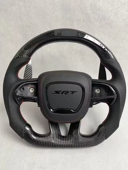 Custom LED Real Carbon Fiber Steering Wheel for Chrysler, Dodge Charger,Challenger,Jeep Grand Cherokee Trackhawk SRT
