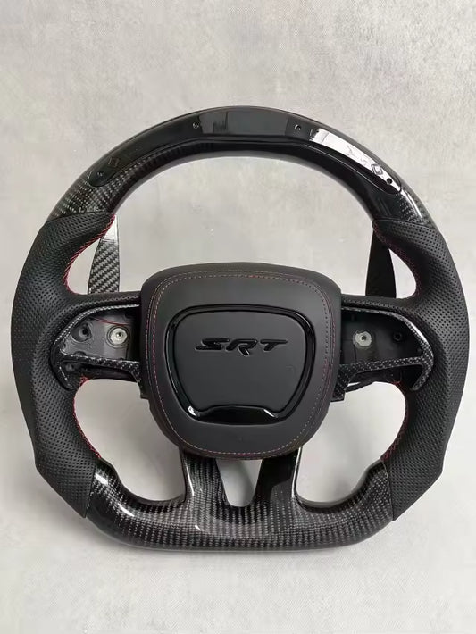 Custom LED Real Carbon Fiber Steering Wheel for Chrysler, Dodge Charger,Challenger,Jeep Grand Cherokee Trackhawk SRT